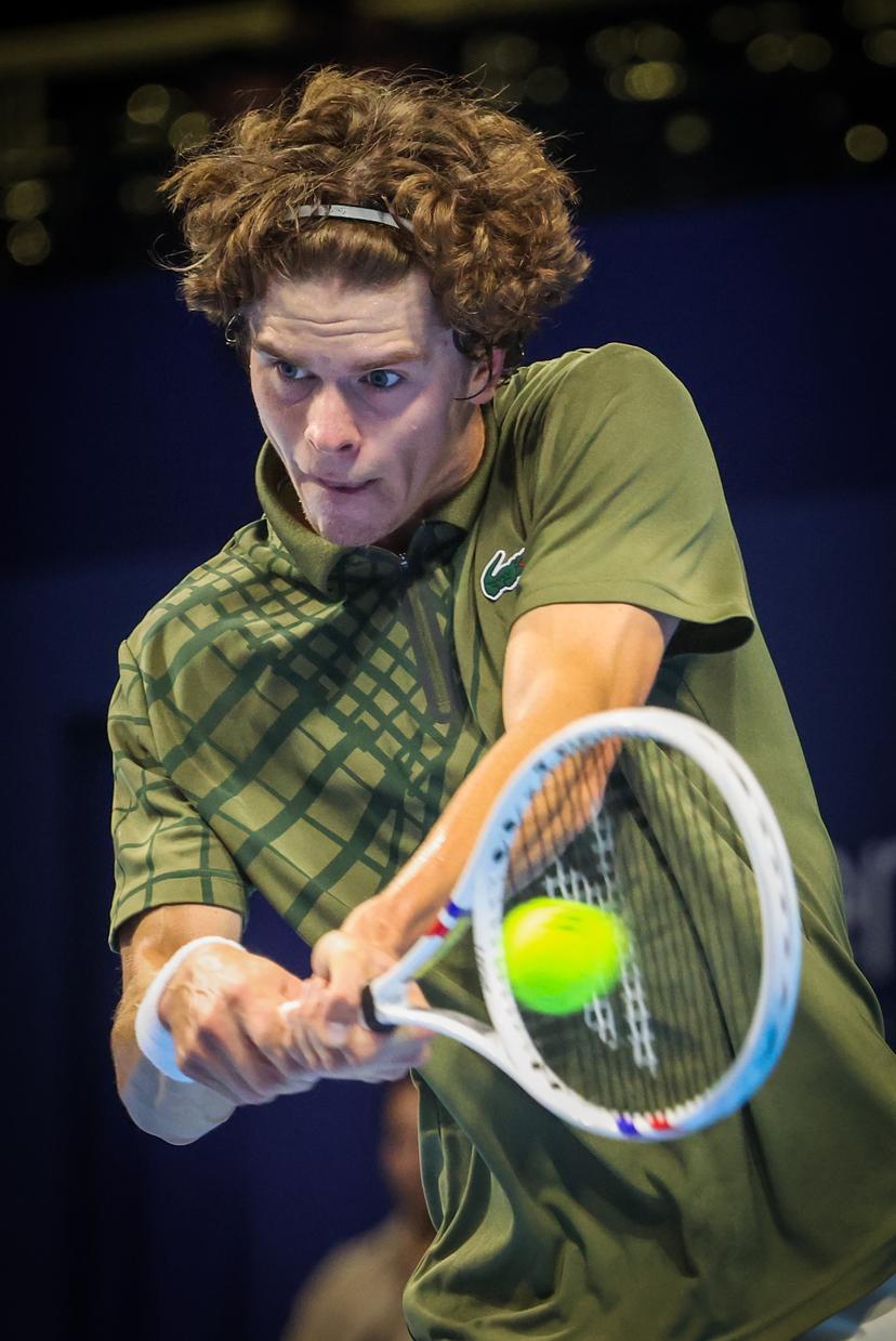 Belgian Alexander Blockx pictured in action during the European Open ATP tennis tournament in Brussels, on Sunday 12 October 2025. This year's edition of the tournament is taking place from 12 to 19 October 2025. BELGA PHOTO VIRGINIE LEFOUR
