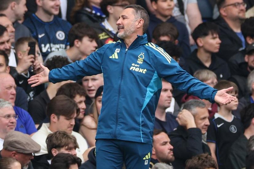 Nottingham Forest's Portuguese head coach Vítor Pereira reacts during the English Premier League football match between Chelsea and Nottingham Forest at Stamford Bridge in London on May 4, 2026.  Adrian Dennis / AFP