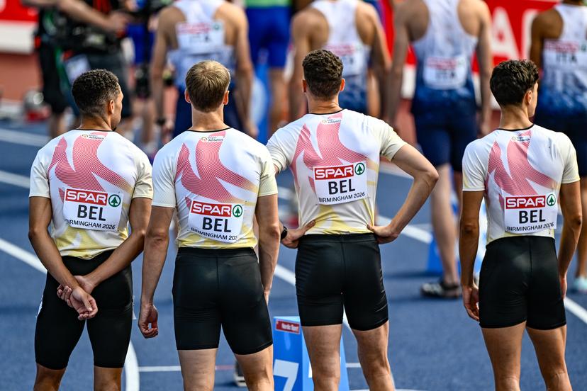 , Belgian Tornados Team pictured at the start of on the fifth day of the European Athletics Championships (August 10-18) in Birmingham, United Kingdom, on Friday 14 August 2026. BELGA PHOTO ERIC LALMAND