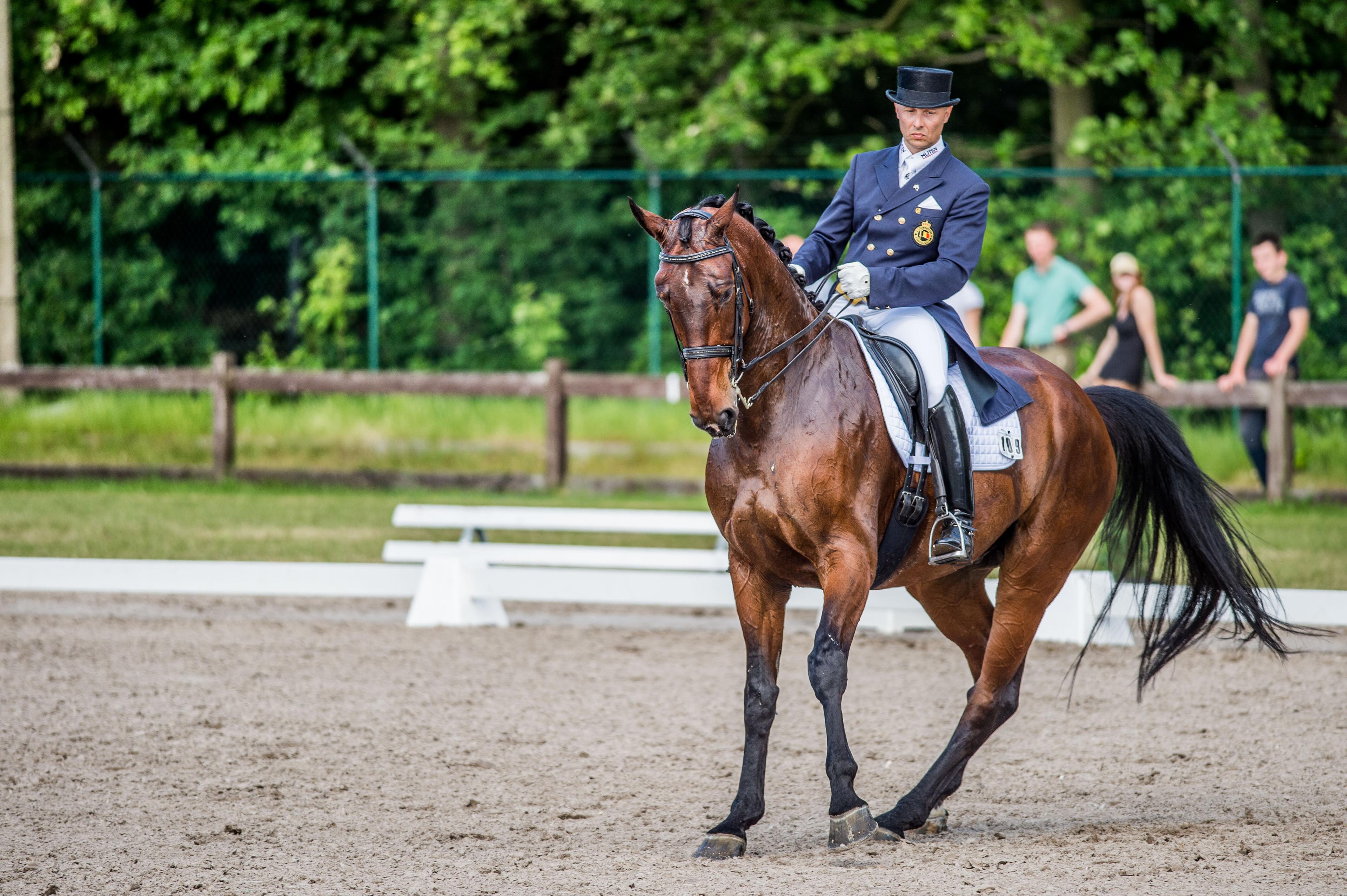 20140522 - KAPELLEN, BELGIUM: Belgian Jeroen Devroe and his horse Eres DL pictured in action at the Grand Prix Dressage competition at the Kapellen Jumping and Dressage equestrian event, in Kapellen, Thursday 22 May 2014. BELGA PHOTO JONAS ROOSENS