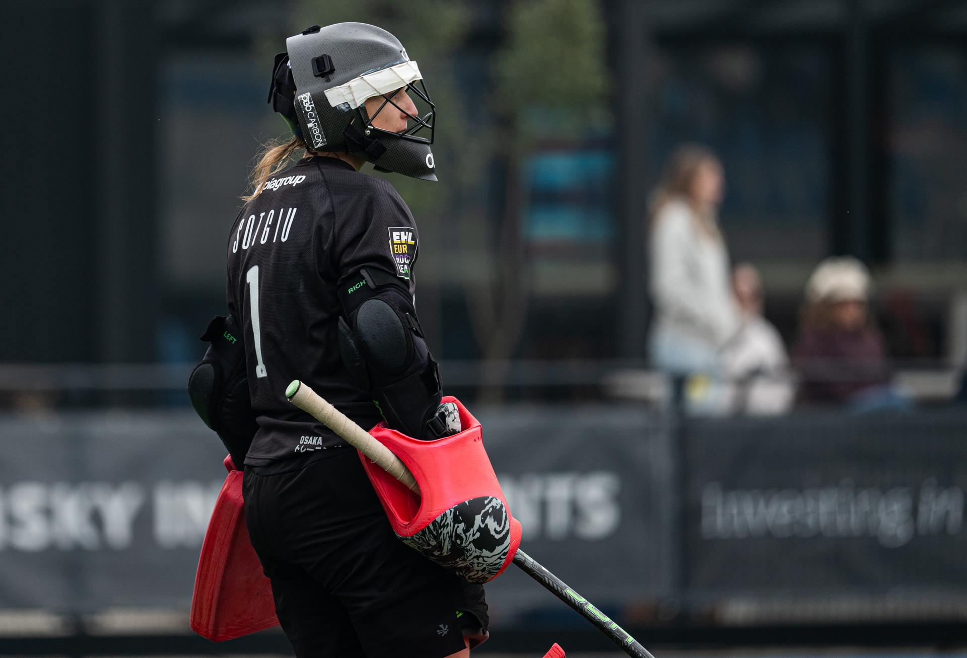 Braxgata's goalkeeper Elena Sotgiu pictured during a hockey game between Braxgata and Royal Oree, Sunday 08 March 2026 in Boom, on day 13 of the Belgian first division hockey championship. BELGA PHOTO EMILE WINDAL