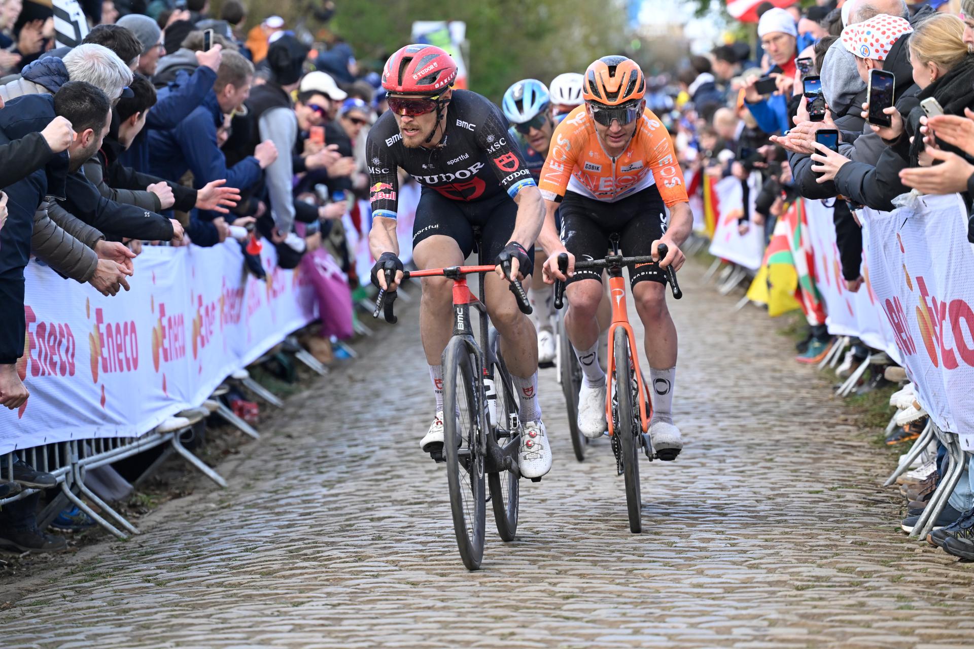 Italian Matteo Trentin of Tudor Pro Cycling Team pictured in action during the men's race of the 'Ronde van Vlaanderen/ Tour des Flandres/ Tour of Flanders' UCI WorldTour one day cycling race, 278 km from Antwerp to Oudenaarde, Sunday 05 April 2026. BELGA PHOTO POOL NICO VEREECKEN