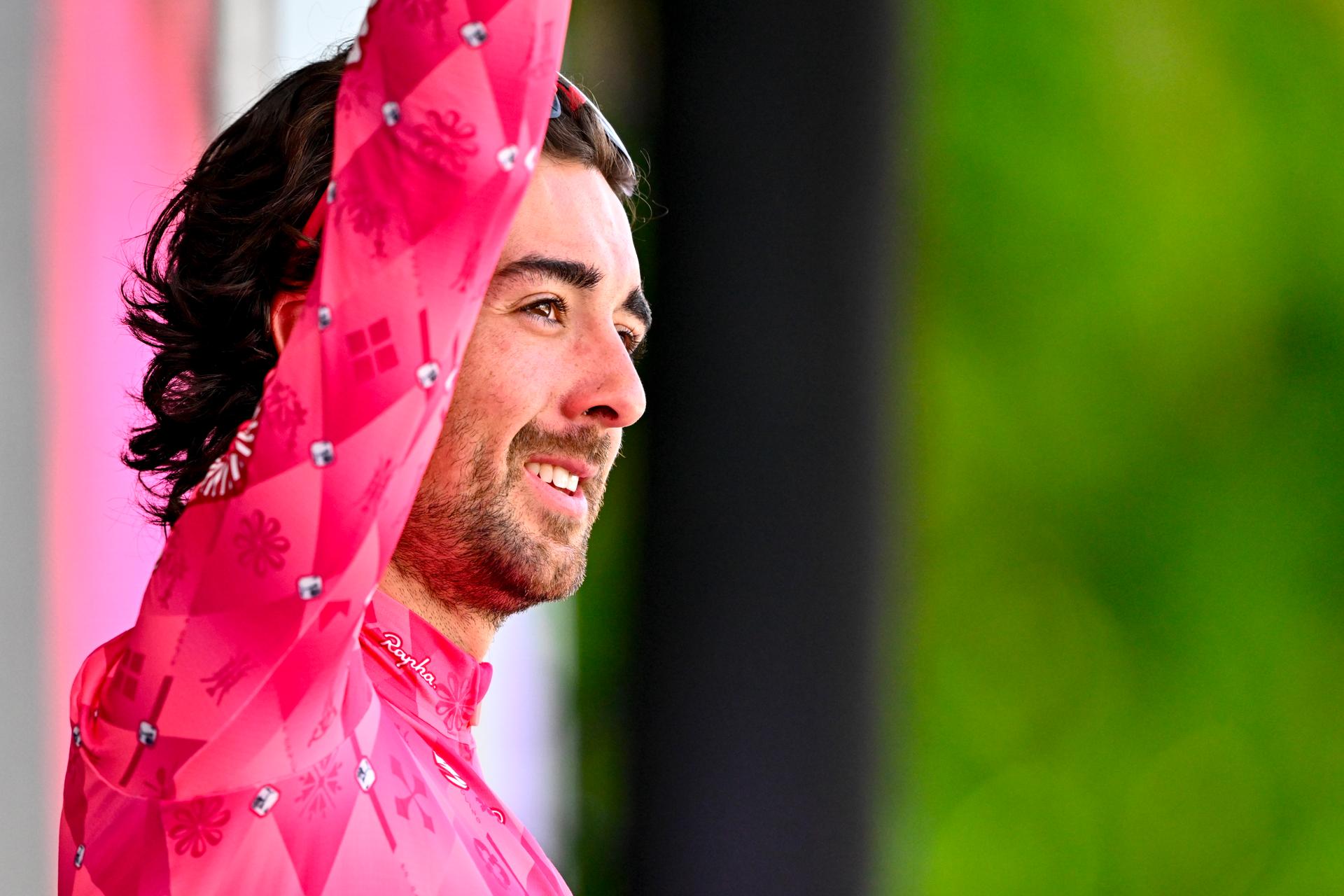 Irish Ben Healy of EF Education-EasyPost pictured on the podium after the men elite race of the Liege-Bastogne-Liege one day cycling event, 252km from Liege, over Bastogne to Liege, Sunday 27 April 2025. BELGA PHOTO ERIC LALMAND