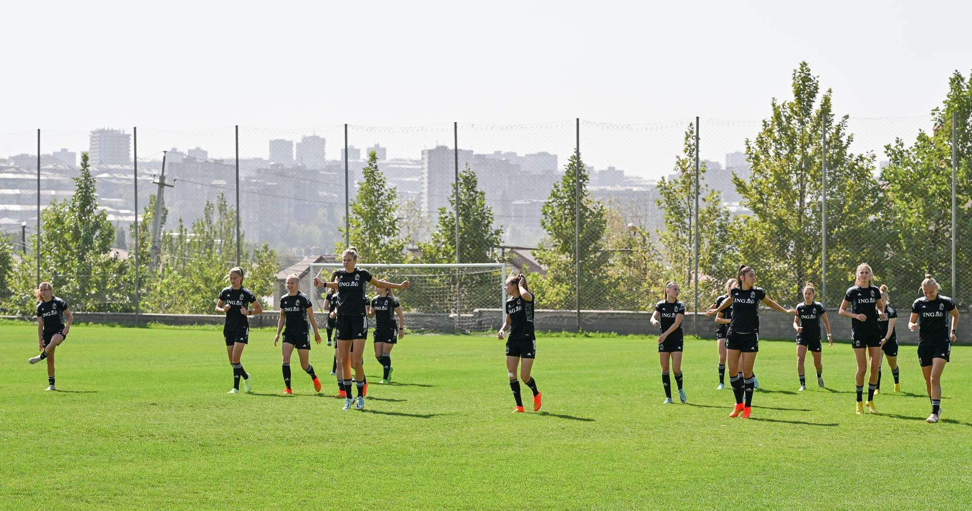 Illustration picture shows a training session of Belgium's national women's soccer team the Red Flames, in Yerevan, Armenia, Monday 05 September 2022. On Tuesday the team will play Armenia in the final qualification match of Group F, for the World Championships. BELGA PHOTO DAVID CATRY