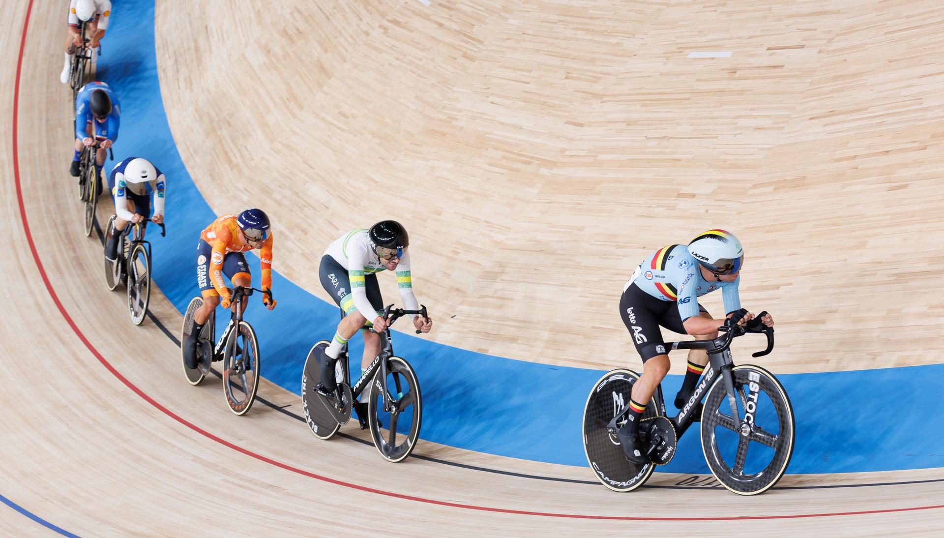 Belgian Fabio Van den Bossche rides on a bike during  the Men's omnium event at the UCI Track Cycling World Championships in Shanghai, China on Saturday 17 October 2026. The worlds are taking place from 14 to 18 October 2026. BELGA PHOTO BENOIT DOPPAGNE