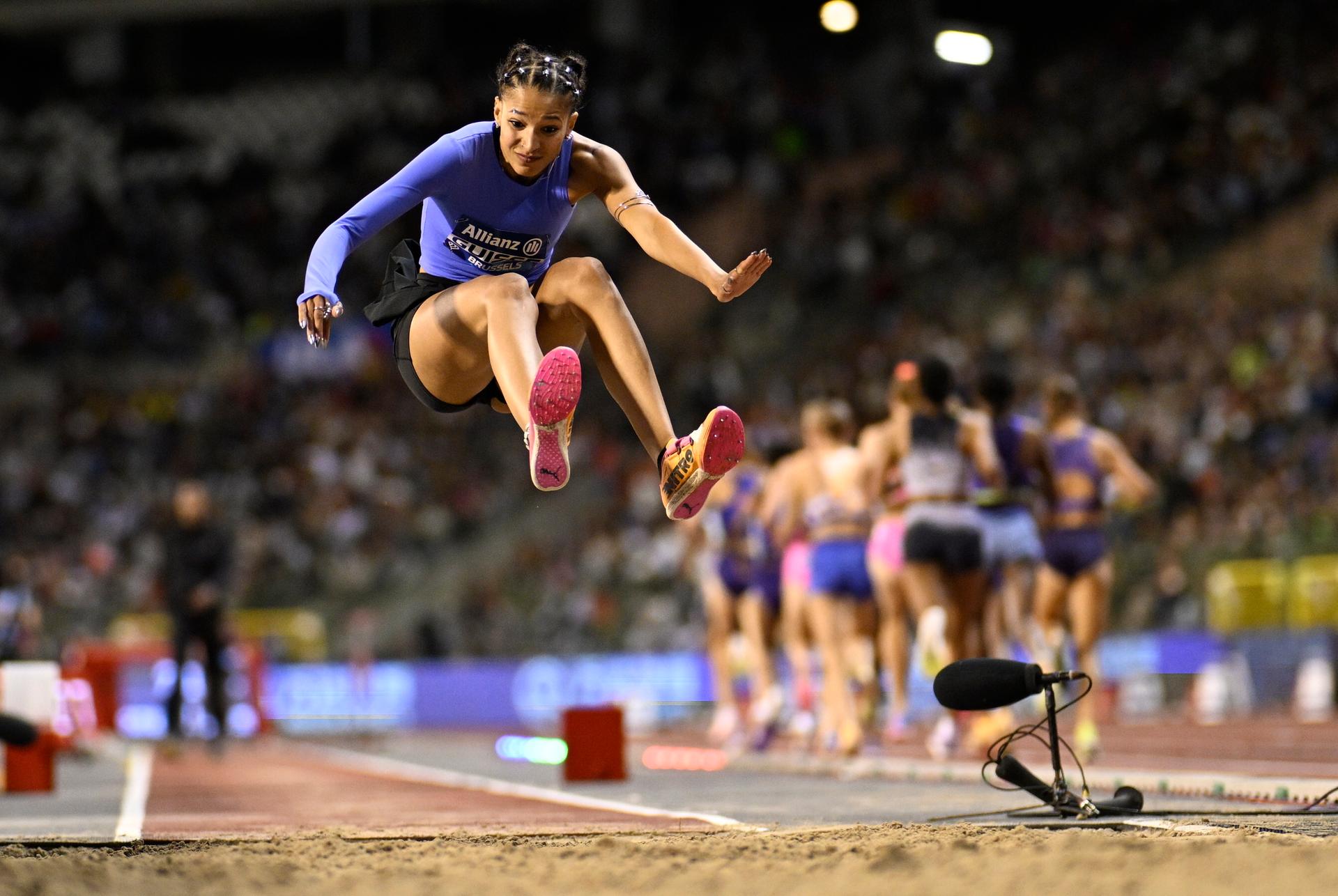 Belgium's Saliyya Guisse pictured in action during the women's triple jump competition, at the 50th edition of the Memorial Van Damme Diamond League athletics event in Brussels, Friday 4 September 2026.  BELGA PHOTO JASPER JACOBS
