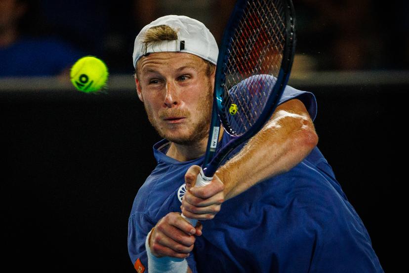 Belgian Gauthier Onclin pictured in action during a men's singles first round game between Belgian Onclin and American Opelka, at the 'Australian Open' Grand Slam tennis tournament, Sunday 12 January 2025 in Melbourne Park, Melbourne, Australia. The 2025 edition of the Australian Grand Slam takes place from January 12th to January 26th. BELGA PHOTO PATRICK HAMILTON