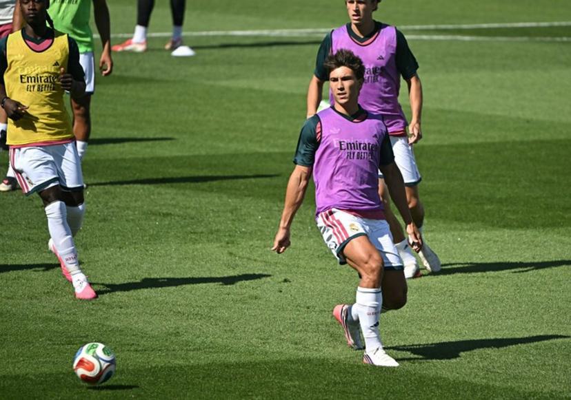 Real Madrid's Spanish forward #16 Gonzalo Garcia attends a training session at the Alfredo di Stefano Stadium in Valdebebas, on the outskirts of Madrid, on July 24, 2026.  Javier SORIANO / AFP