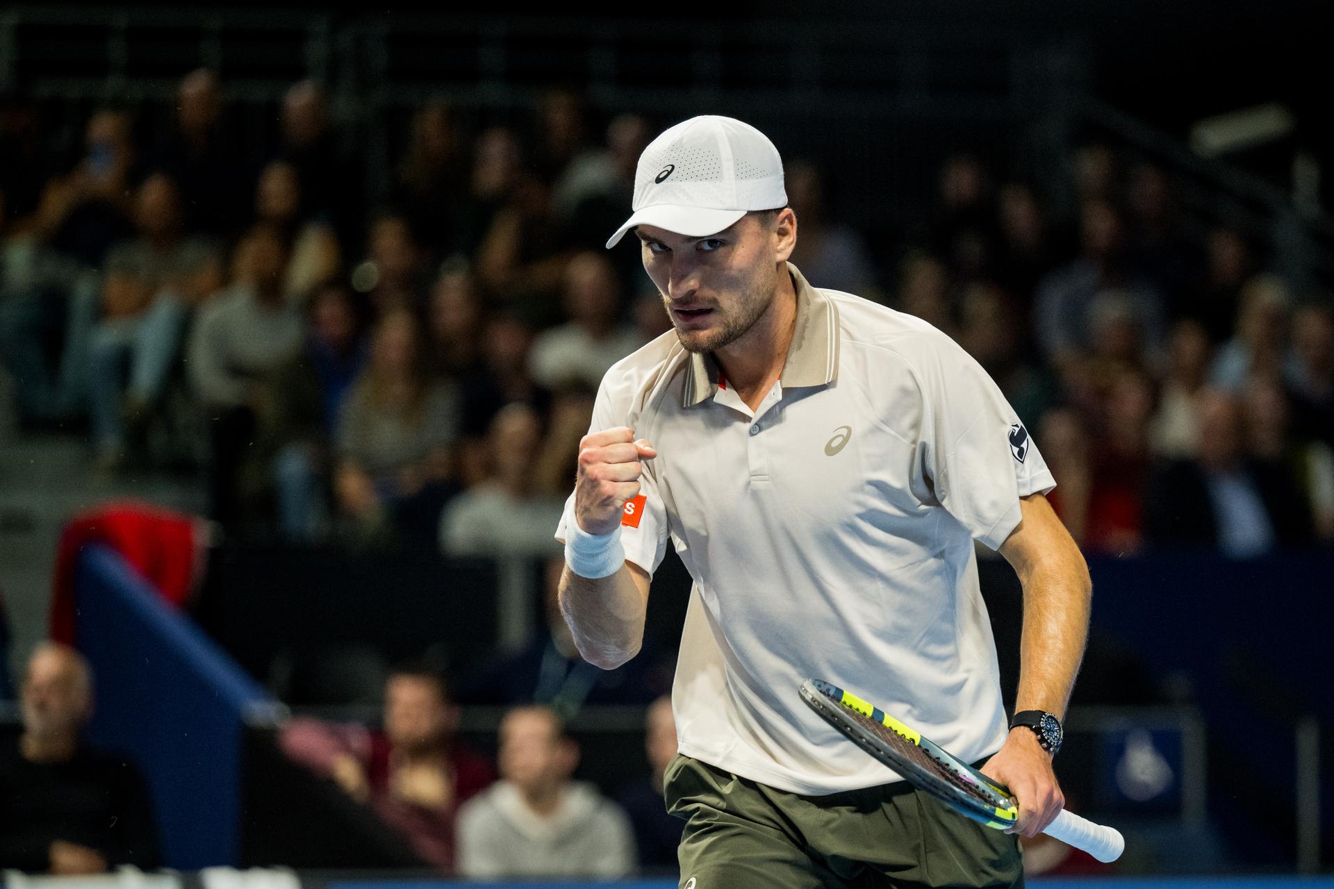Raphael Collignon of Belgium pictured in action during the European Open ATP tennis tournament in Brussels, on Tuesday 20 October. This year's edition of the tournament is taking place from 17 to 25 October BELGA PHOTO JASPER JACOBS