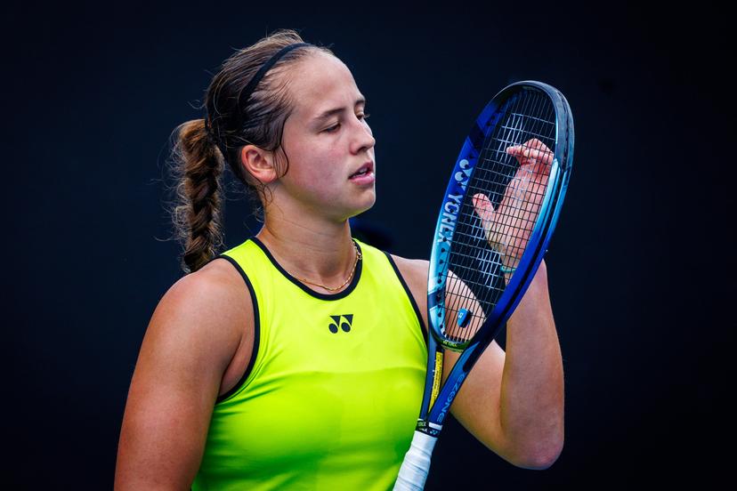 Belgium¿s Hanne Vandewinkel during a qualifying match against USA¿s Carol Young Suh at the Australian Open, Melbourne Park, Melbourne, January 13, 2026.    Photo by Patrick Hamilton/SIPA USA) ---  BENELUX ONLY     ---