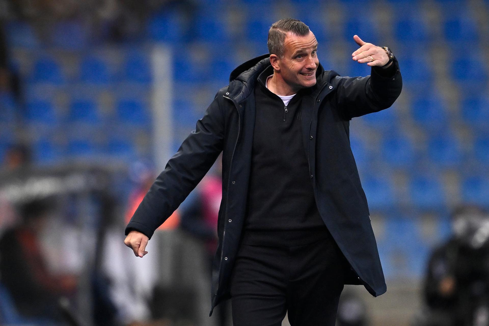 Genk's head coach Nicky Hayen pictured during a soccer match between KRC Genk and Royal Antwerp FC, Tuesday 19 May 2026 in Genk, on the ninth day of the Europe Play-offs (PO 2) of the 2025-2026 'Jupiler Pro League' first division of the Belgian championship. BELGA PHOTO JOHAN EYCKENS