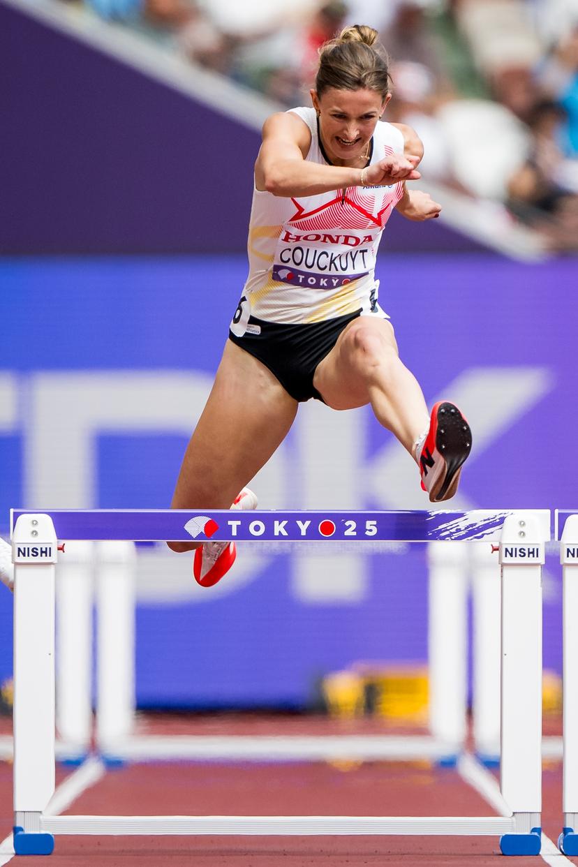 Belgian Paulien Couckuyt pictured in action during the 400m Hurdles women, Heats, at the World Athletics Championships in Tokyo, Japan, on Monday 15 September 2025. The outdoor Worlds are taking place from 13 to 21 September. BELGA PHOTO JASPER JACOBS