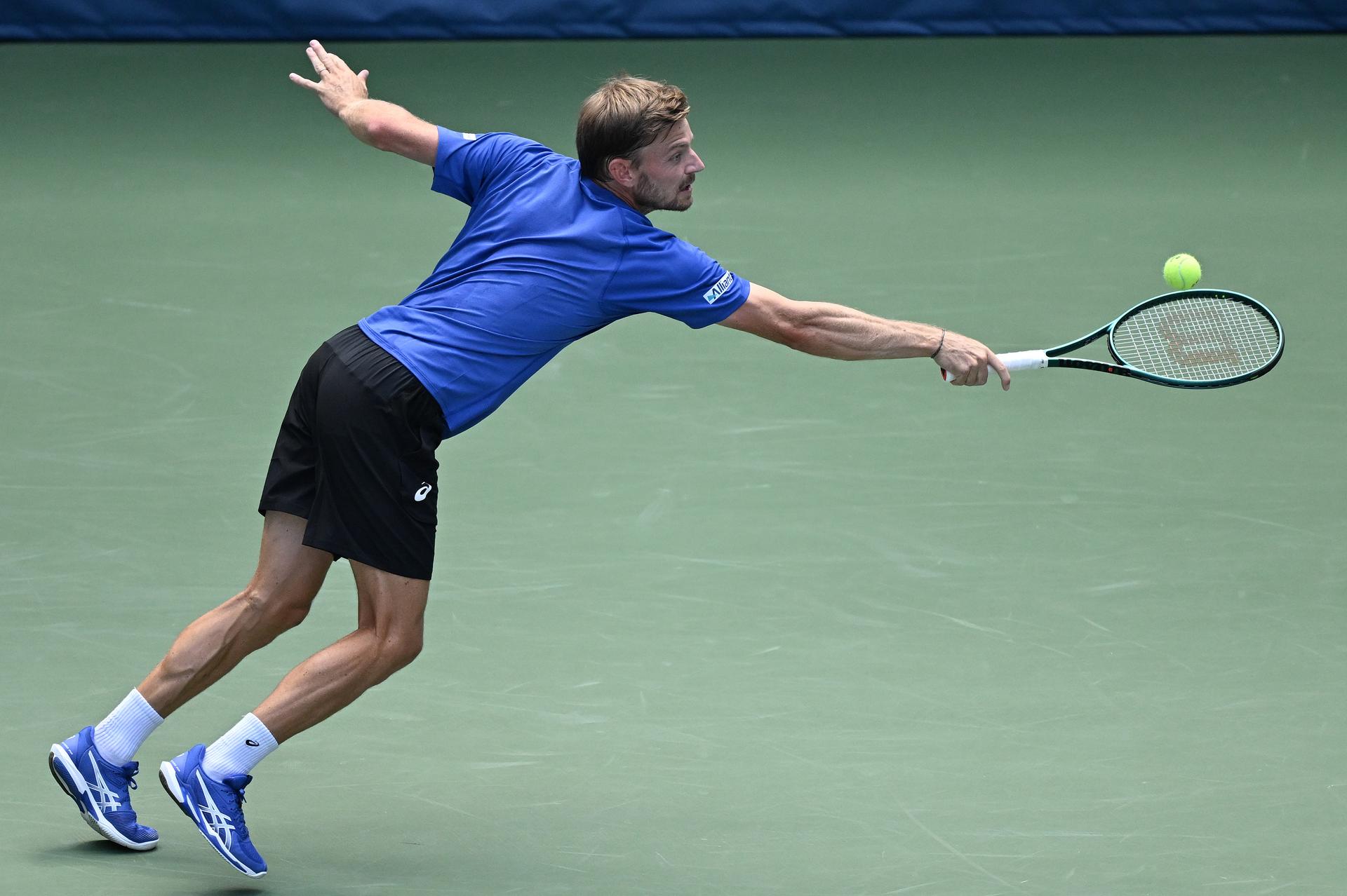 Belgian David Goffin pictured in action during a tennis match against Italian Musetti, in the second round of the men's singles of the 2025 US Open Grand Slam tennis tournament in New York City, USA, Thursday 28 August 2025. BELGA PHOTO TONY BEHAR