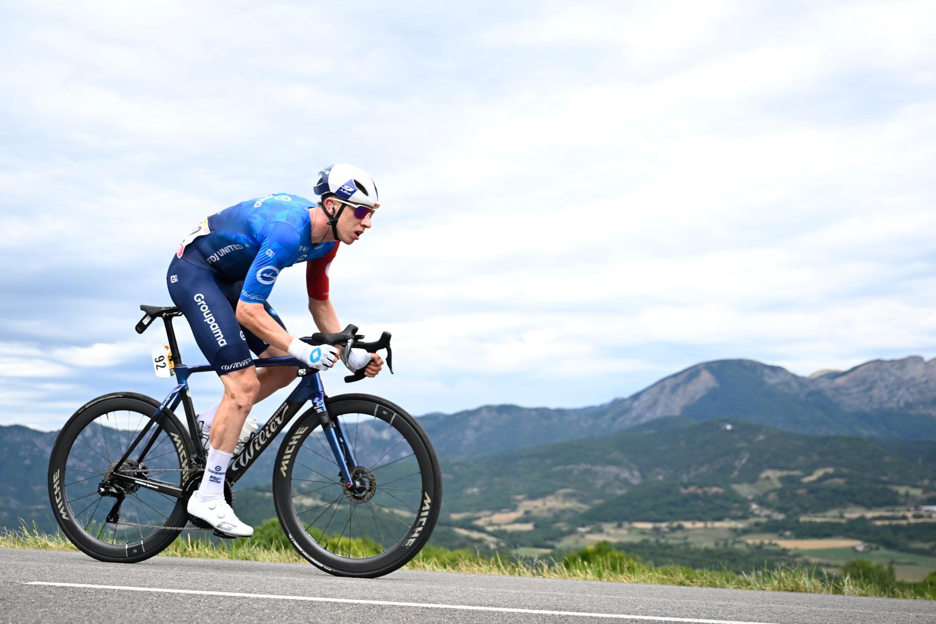 British Lewis Askey of Groupama-FDJ pictured in action during stage 17 of the 2025 Tour de France cycling race, from Bollene to Valence (161km), on Wednesday 23 July 2025 in France. The 112th edition of the Tour de France starts on Saturday 5 July in Lille, France, and will finish in Paris, France on the 27th of July.   BELGA PHOTO JASPER JACOBS