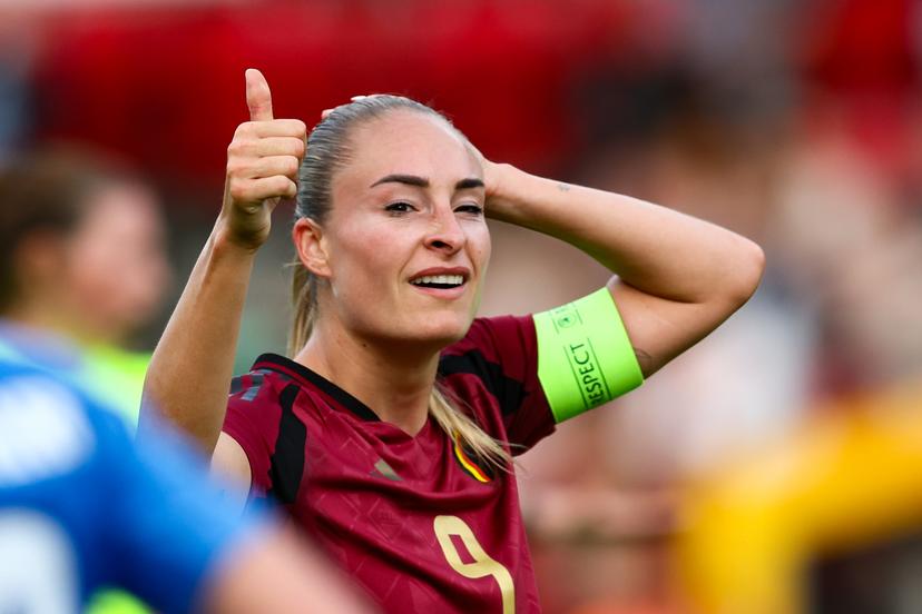 Belgium's Tessa Wullaert pictured during a friendly soccer game between the national teams of Belgium (Red Flames) and Greece, on Thursday 26 June 2025 in Brussels. The Flames are preparing for the UEFA Women's Euro 2025 tournament, starting next week. BELGA PHOTO BRUNO FAHY