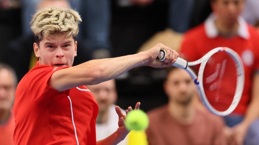 Belgian Alexander Blockx pictured during a game between Belgian Blockx and Chilean Garin, the second match in the Davis Cup qualifiers World Group tennis meeting between Belgium and Chile, Saturday 01 February 2025, in Hasselt. BELGA PHOTO BENOIT DOPPAGNE