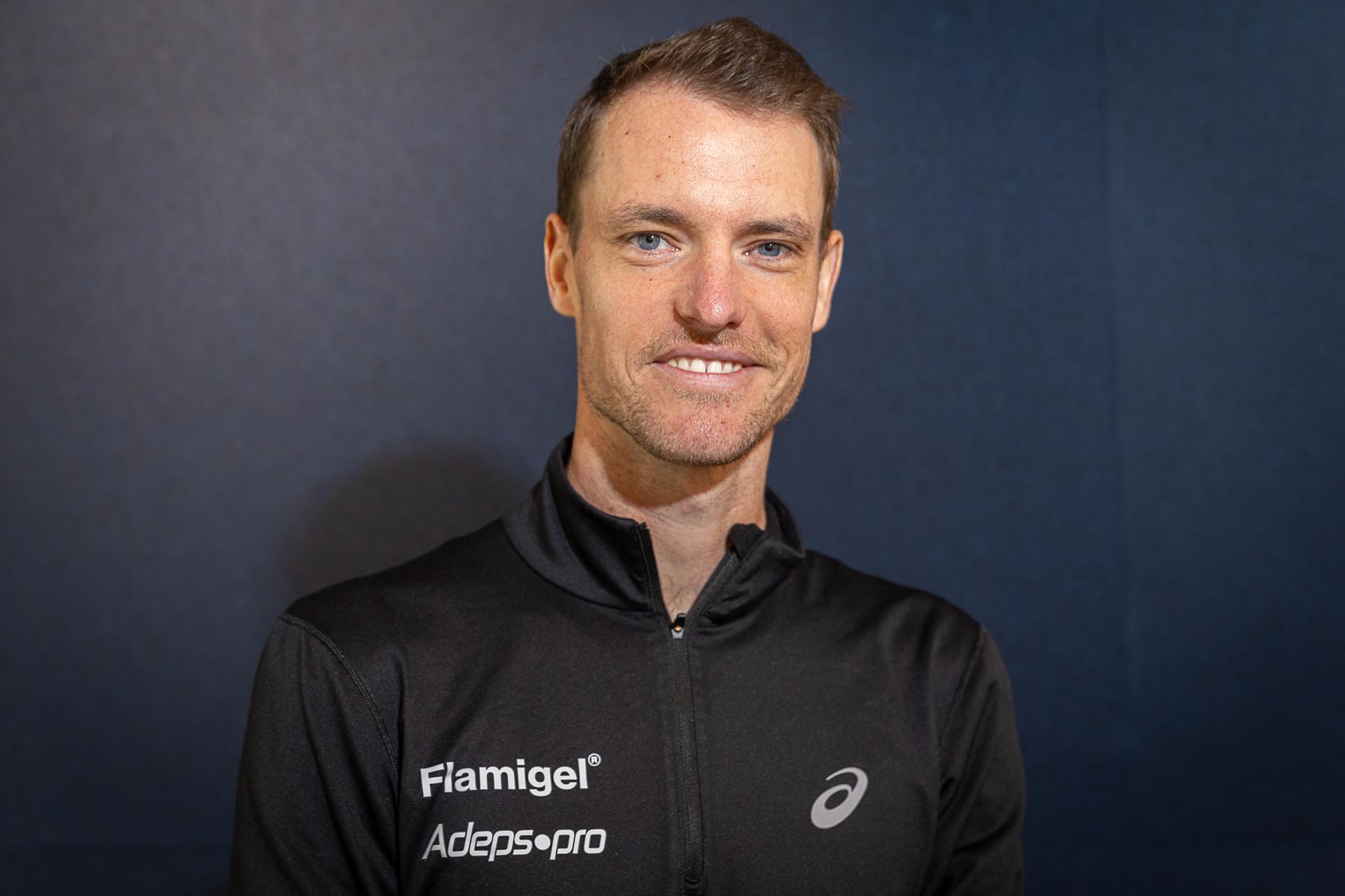 Belgian Koen Naert pictured during a press conference ahead of this weekend's Belgian half marathon championship, Friday 08 March 2024, in Gent. BELGA PHOTO JAMES ARTHUR GEKIERE