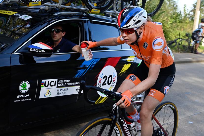 Dutch Anna van der Breggen pictured in action during the women elite road race on the seventh day of the UCI World Championships Road Cycling Flanders 2021, 157,70km from Antwerp to Leuven, on Saturday 25 September 2021. The Worlds take place from 19 to 26 September 2021, in several cities in Flanders, Belgium. BELGA PHOTO POOL KRISTOF RAMON