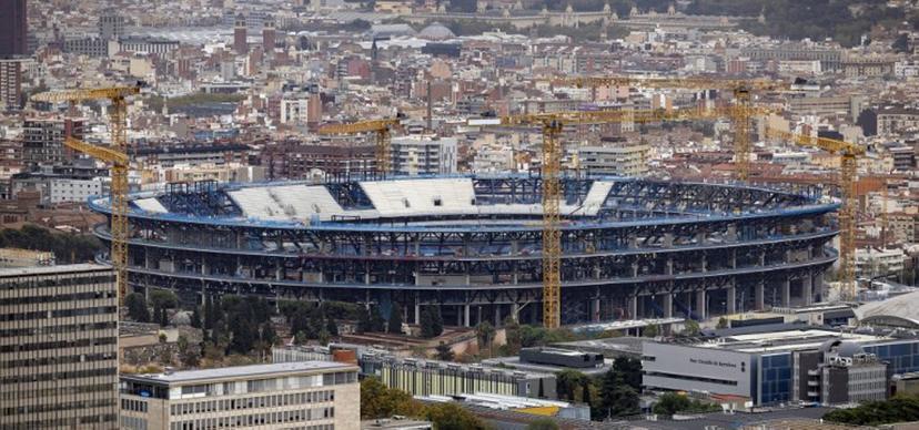 A picture taken on November 14, 2025 shows the ongoing construction of the new FC Barcelona's Camp Nou Stadium in Barcelona.  Josep LAGO / AFP
