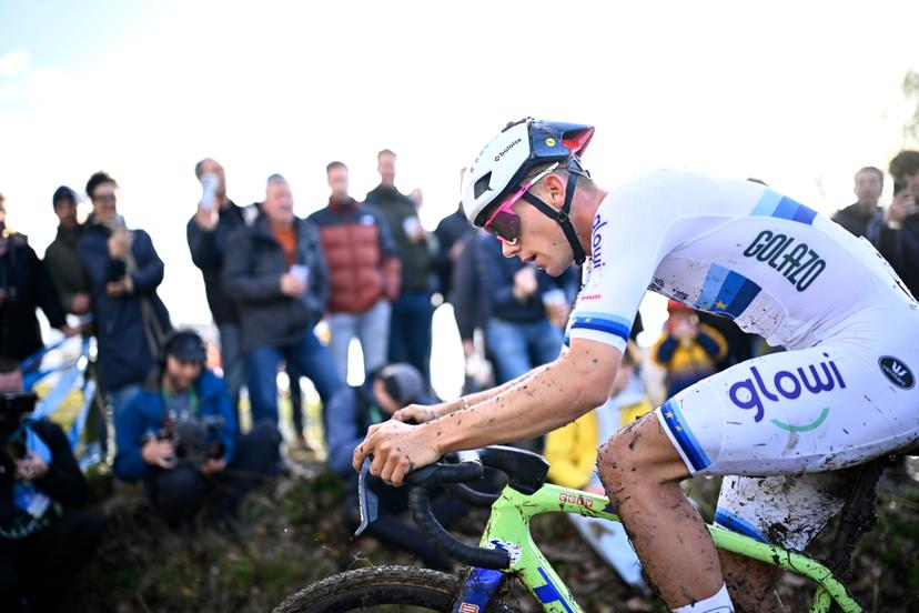 Belgian Thibau Nys pictured in action during the men elite race of the Koppenbergcross, the first race (out of eight) of the X2O Badkamers trophy cyclocross competition, in Melden, Oudenaarde, on Saturday 01 November 2025. BELGA PHOTO JASPER JACOBS