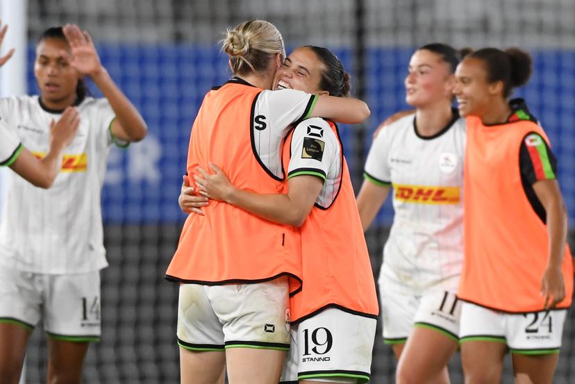 OHL Women's Jeslynn Kuijpers celebrates after winning a soccer match between Oud-Heverlee Leuven Women and Bosnian-Herzegovinian SFK 2000 Sarajevo, Wednesday 27 August 2025 in Leuven, the first game in the qualification tournament for the UEFA Champions League competition. BELGA PHOTO JILL DELSAUX