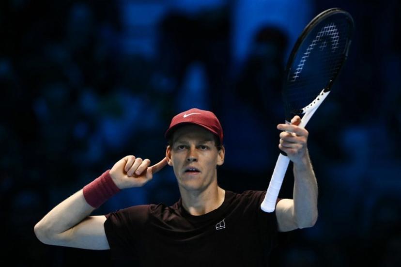 Italy's Jannik Sinner gestures during the men's single final match against Spain's Carlos Alcaraz at the ATP Finals tennis tournament, in Turin, on November 16, 2025.  Marco BERTORELLO / AFP