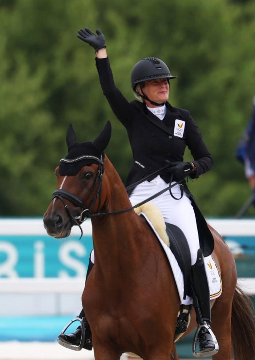 Belgium's Lara De Liedekerke Meier on Origi competes in the equestrian dressage at the Chateau de Versailles on July 27, 2024, during the Paris 2024 Olympic Games.  Pierre-Philippe MARCOU / AFP
