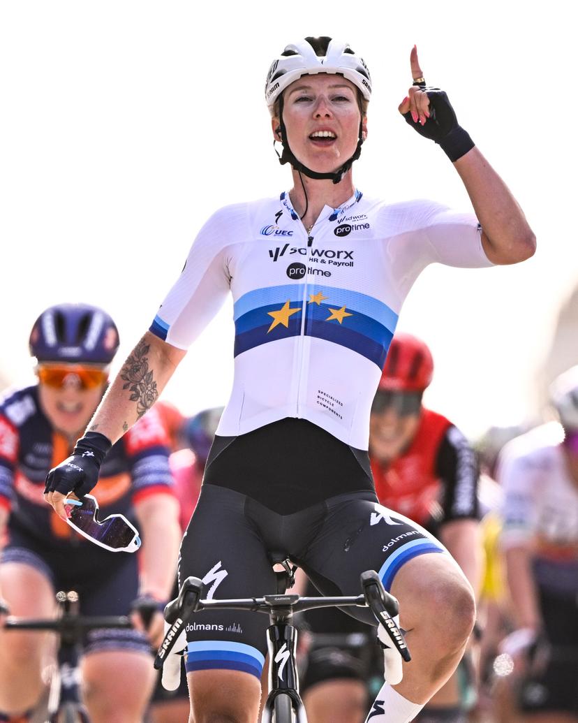 Dutch Lorena Wiebes of SD Worx-Protime wins the women elite 'Gent-Wevelgem - In Flanders Fields' one day cycling race, 169.1 km from Ieper to Wevelgem, Sunday 30 March 2025. BELGA PHOTO JASPER JACOBS