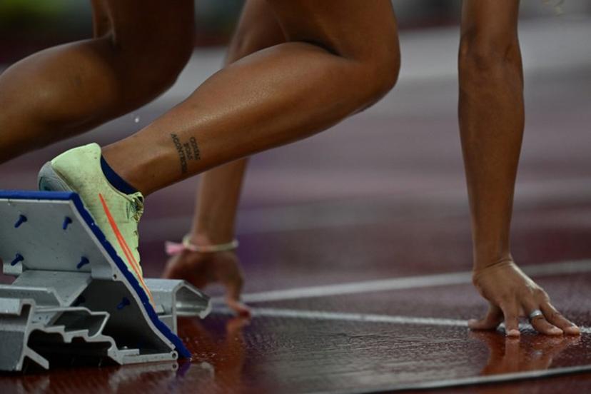Brazil's Marlene Ewellyn Silva Dos Santos competes in the women's 400m hurdles semifinal of the Pan American Games Santiago 2023 at the National Stadium in Santiago, on November 1st, 2023.  MAURO PIMENTEL / AFP
