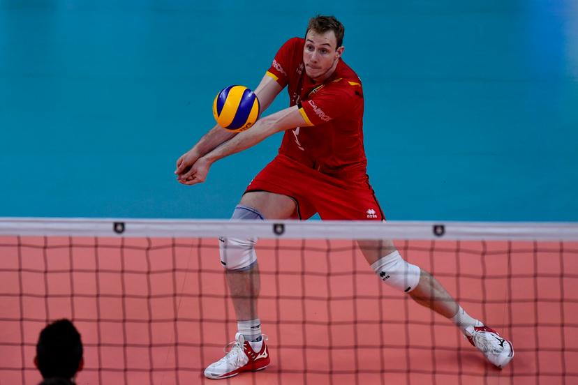 Belgium's Sam Deroo pictured in action during the fifth and last game in the group B, between the Red Dragons, Belgian national volleyball team, and Serbia, at the European volleyball championships, Wednesday 18 September 2019, in Antwerp. BELGA PHOTO DIRK WAEM