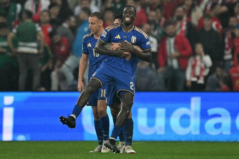 Italy's defender #02 Michael Kayode celebrates scoring his team's third goal during the UEFA Nations League football match (League A, Group A1) between Turkey and Italy at the Ataturk Sports Complex Matlı Stadium in Bursa on September 28, 2026.  OZAN KOSE / AFP