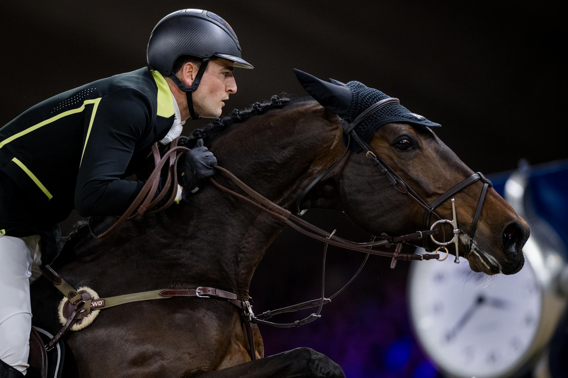 rider Nicola Philippaerts with Moya vd Bisschop pictured in action during the FEI World Cup Jumping competition at the 'Vlaanderens Kerstjumping - Memorial Eric Wauters' equestrian event in Mechelen on Saturday 30 December 2023. BELGA PHOTO JASPER JACOBS