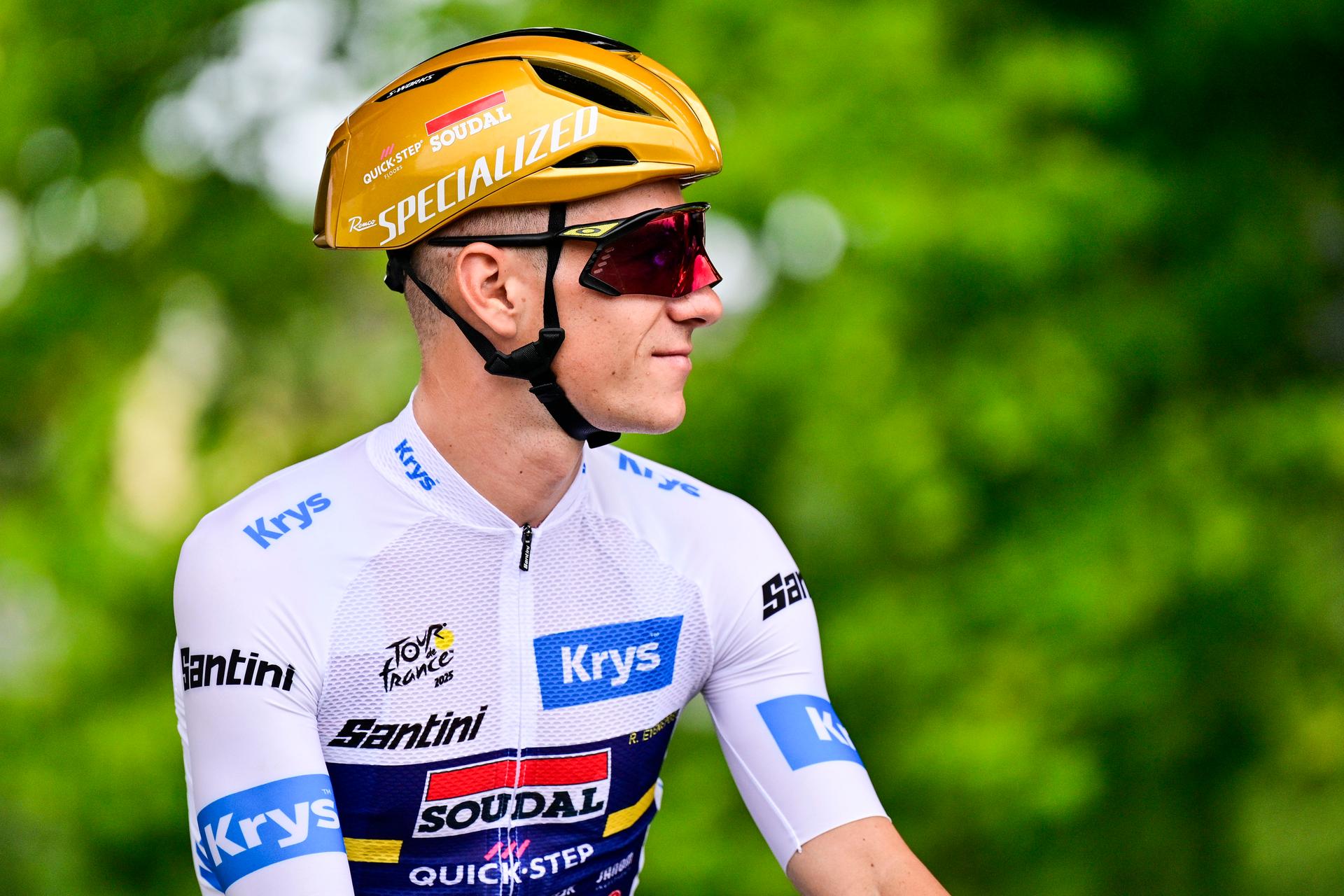 Belgian Remco Evenepoel of Soudal Quick-Step pictured at the start of stage 14 of the 2025 Tour de France cycling race, from Pau to Luchon-Superbagneres (183 km), on Saturday 19 July 2025 in France. The 112th edition of the Tour de France starts on Saturday 5 July in Lille, France, and will finish in Paris, France on the 27th of July. BELGA PHOTO DIRK WAEM