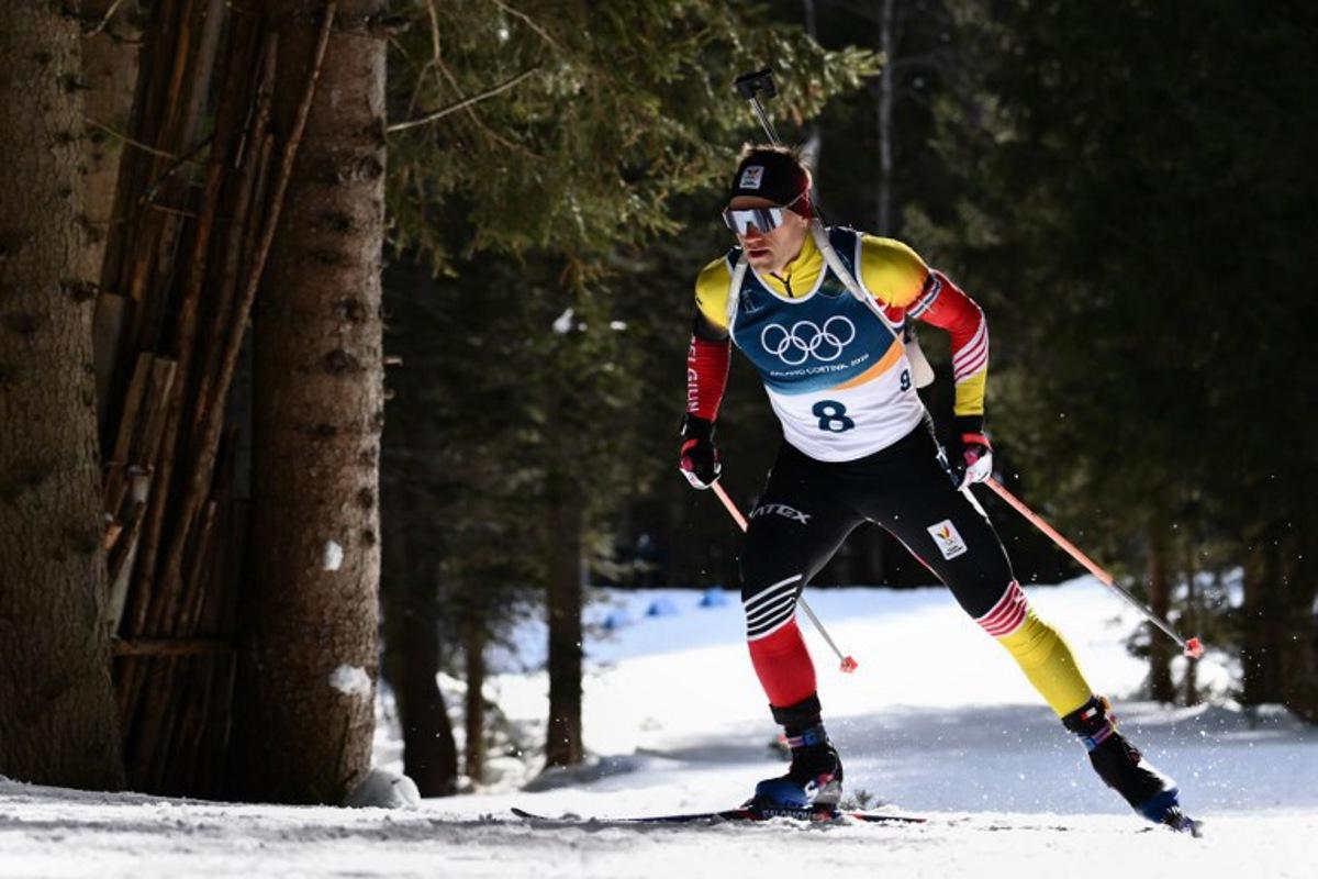 Belgium's Thierry Langer competes in the men's biathlon 10km sprint event during the Milano Cortina 2026 Winter Olympic Games at the Anterselva Biathlon Arena (Sudtirol Arena) in Anterselva (Val Pusteria) on February 13, 2026.  Marco BERTORELLO / AFP