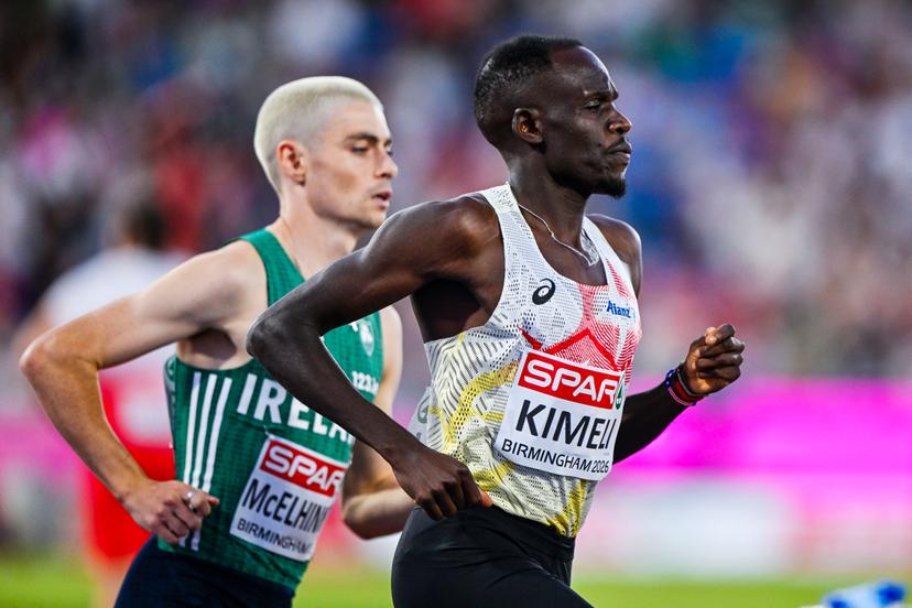 Belgian athlete Isaac Kimeli pictured in action during the men's 5000m race at the European Athletics Championships (August 10-18) in Birmingham, United Kingdom, on Monday 10 August 2026. BELGA PHOTO ERIC LALMAND
