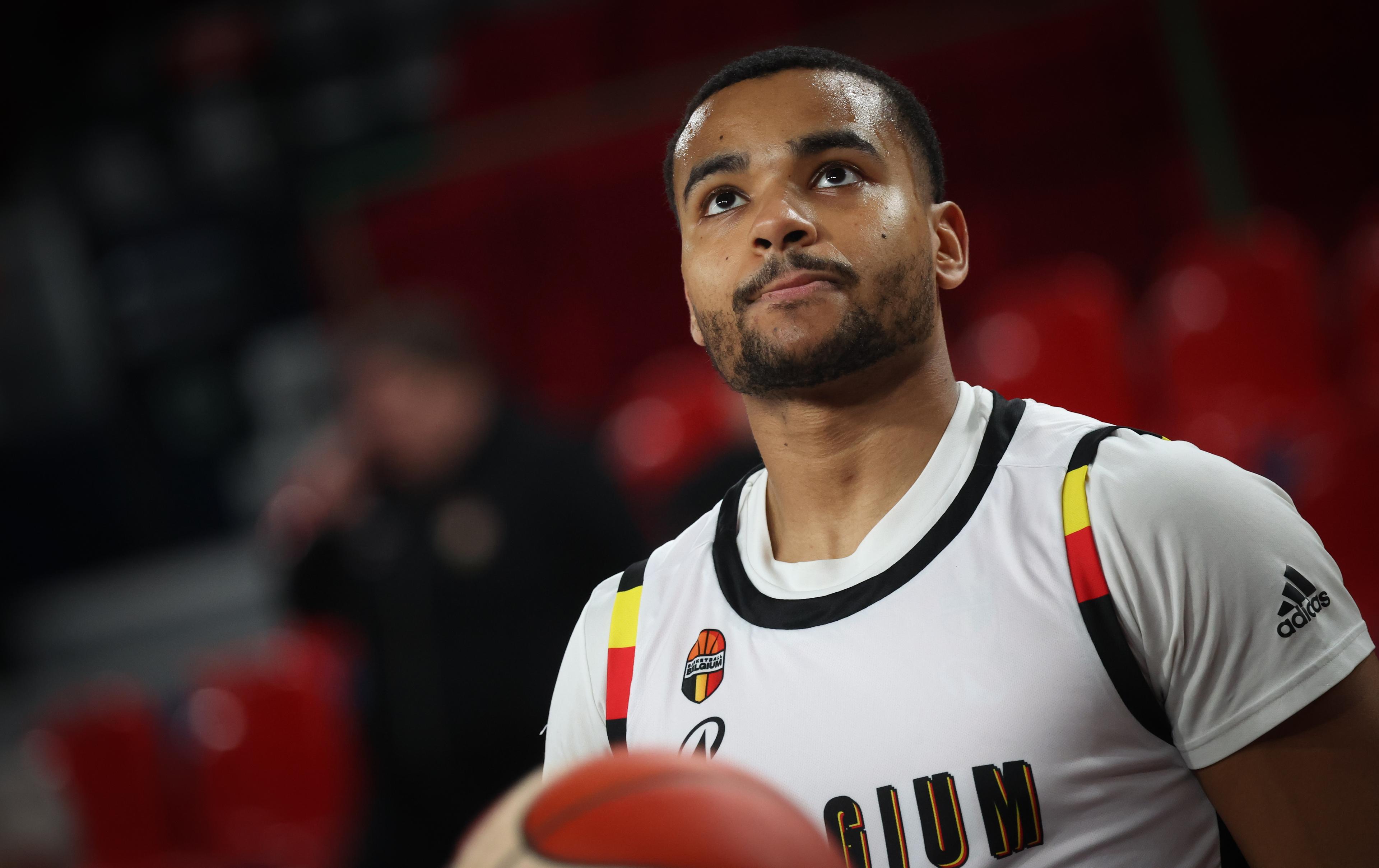 Belgium's Stephan Swenson Dibongue pictured in action during a training session of the Belgian Lions Belgian national team, preparing for the qualifying matches against Finland for the 2027 World Cup, Tuesday 24 February 2026 in Charleroi. BELGA PHOTO VIRGINIE LEFOUR