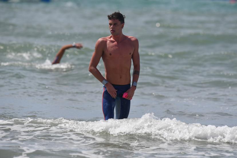Belgian Logan Vanhuys and pictured at the end of the men's 10km open water at the swimming European championships in Rome, Italy, Wednesday 17 August 2022. The European Swimming Championships 2022 take place from 11 to 21 August. BELGA PHOTO NIKOLA KRSTIC