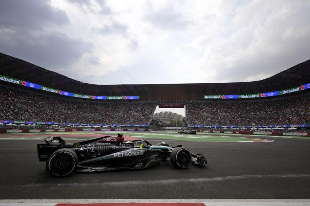 Mercedes' British driver Lewis Hamilton races during the Mexico City Grand Prix at the Hermanos Rodriguez racetrack, in Mexico City on October 27, 2024.   Alfredo ESTRELLA / AFP