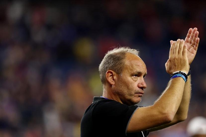 Haiti's French head coach Sebastien Migne acknowledges the crowd after losing the 2026 World Cup Group C football match between Haiti and Scotland at the Boston Stadium in Foxborough on June 13, 2026.  FRANCK FIFE / AFP
