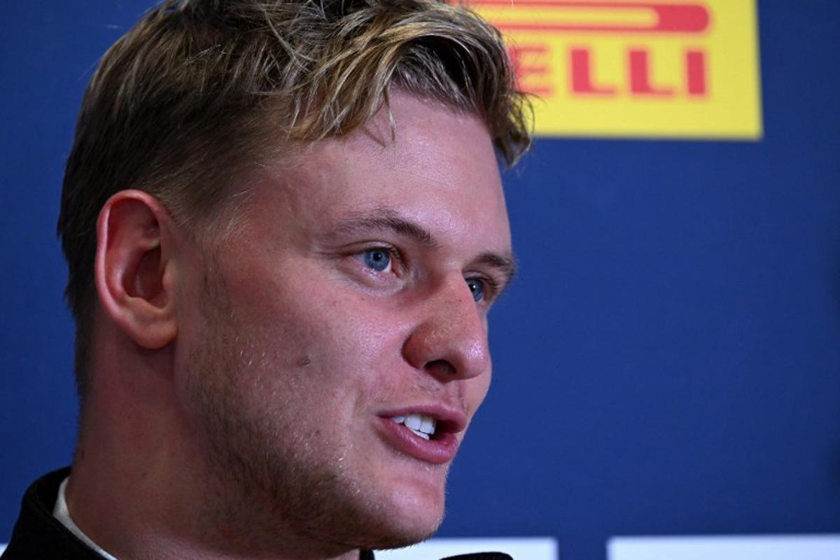 Former F1 driver and current WEC driver Mick Schumacher speaks during a press conference at Accor Stadium in Sydney on March 6, 2025, ahead of the Race of Champions Nations Cup.   Saeed KHAN / AFP