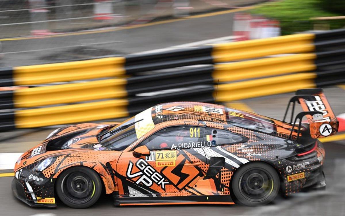 Absolute Racing Belgium driver Alessio Picariello drives his car during the FIA GT World Cup first practice session of the 71st Macau Grand Prix in Macau on November 14, 2024.  Peter PARKS / AFP
