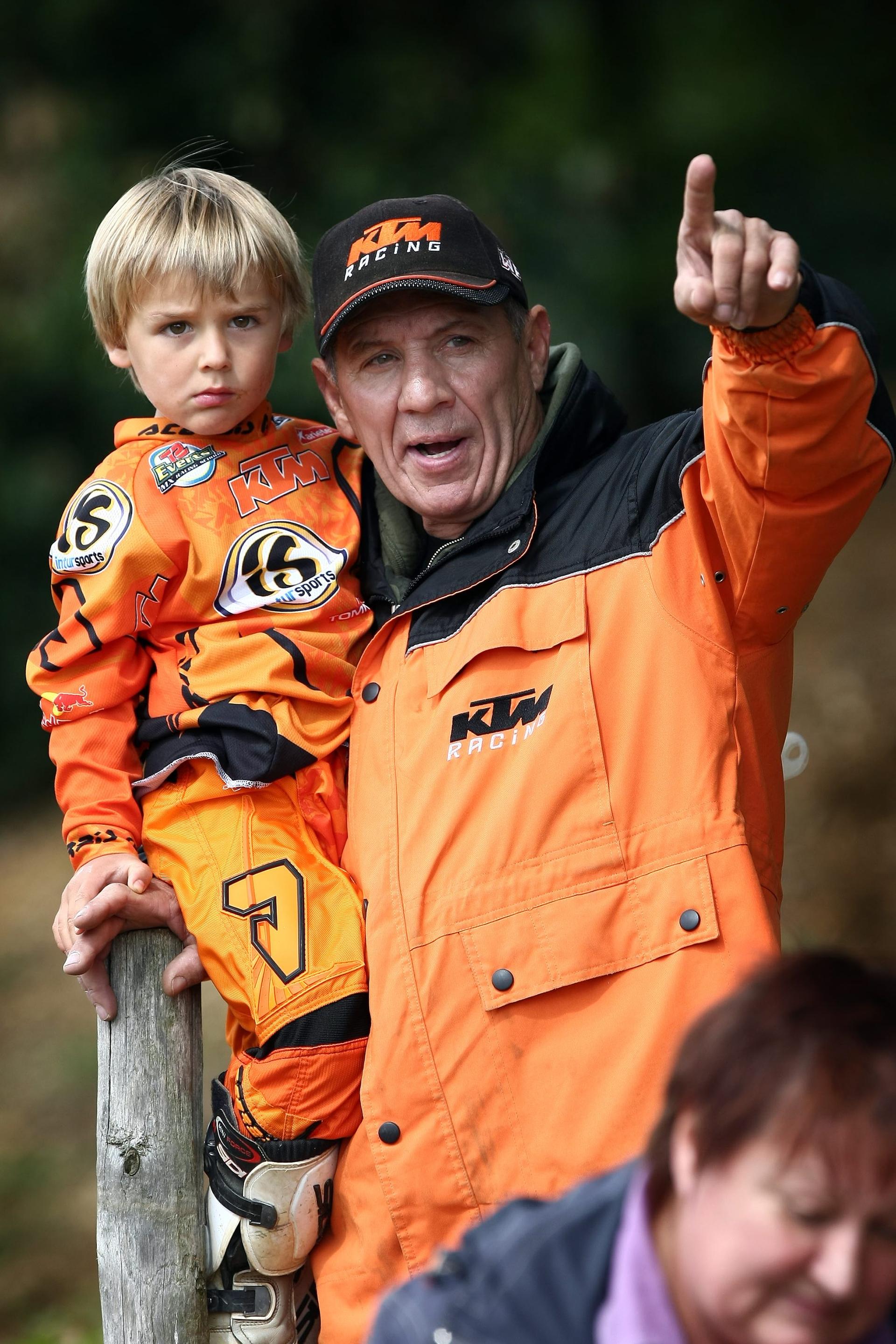 20080823 - GENK, BELGIUM : Grandfather Harry and grandson Liam Everts pictured during the Everts and Friends motocross charity event organised by Belgian motocross champion Stefan Everts, Saturday 23 August 2008, in Genk.  BELGA PHOTO YORICK JANSENS