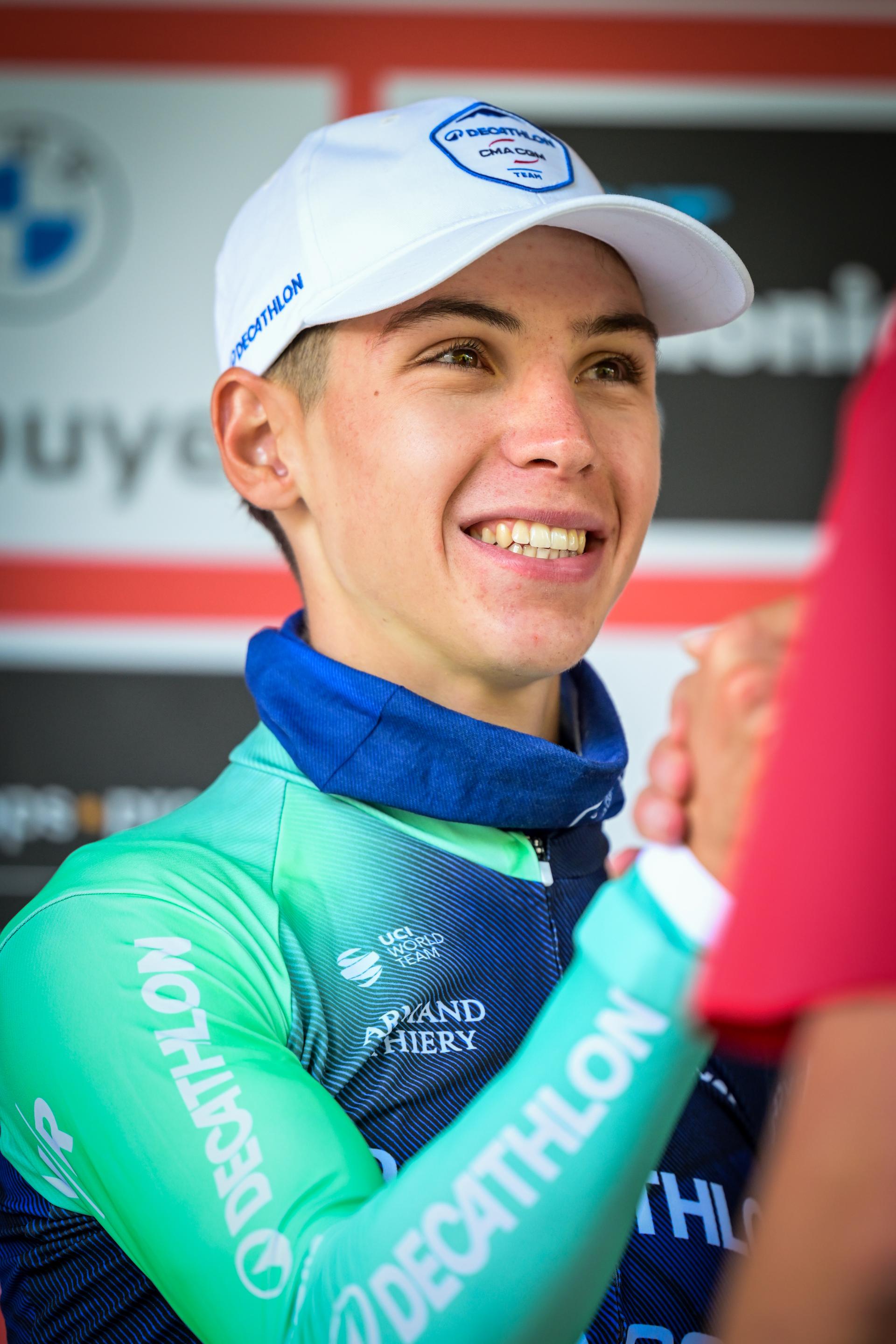 French Aubin Sparfel of Decathlon CGM CMA pictured on the podium after the one day cycling race Grand Prix de Wallonie 2026 (196,8 km), in Namur, on Wednesday 16 September 2026.  BELGA PHOTO DAVID PINTENS