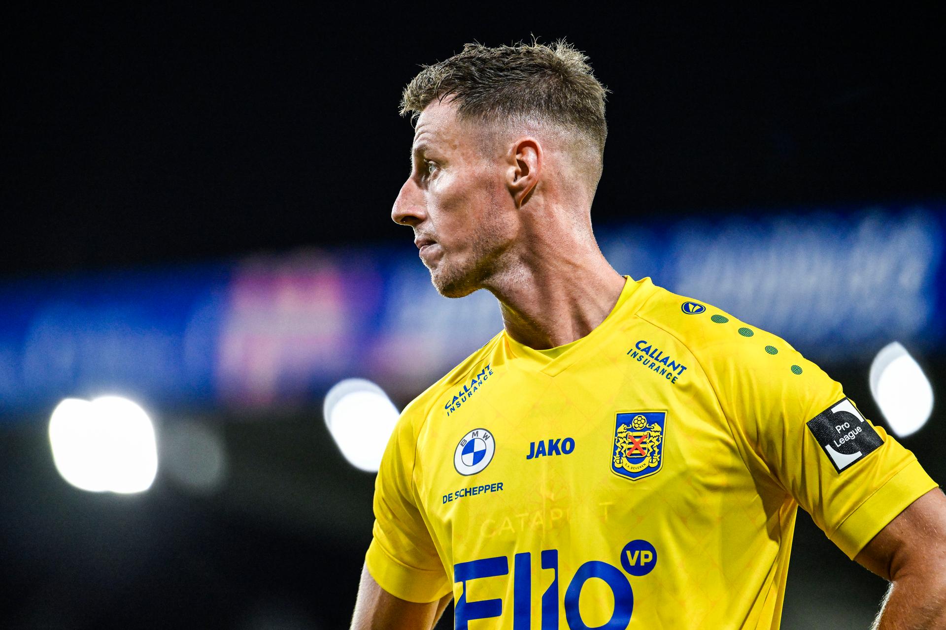 Beveren's Bruno Godeau pictured during a soccer game between SK Beveren and Jong KAA Gent, Friday 29 August 2025 in Beveren, on day 4 of the 2025-2026 'Challenger Pro League' 1B second division of the Belgian championship. BELGA PHOTO TOM GOYVAERTS