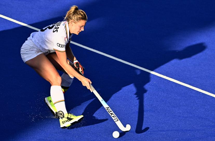 Belgium's Alix Gerniers pictured during a hockey game between England and the Belgian national team Red Panthers, match 2/3 in the pool stage of the 2025 women's European championships, Monday 11 August 2025 in Monchengladbach, Germany. BELGA PHOTO ERIC LALMAND