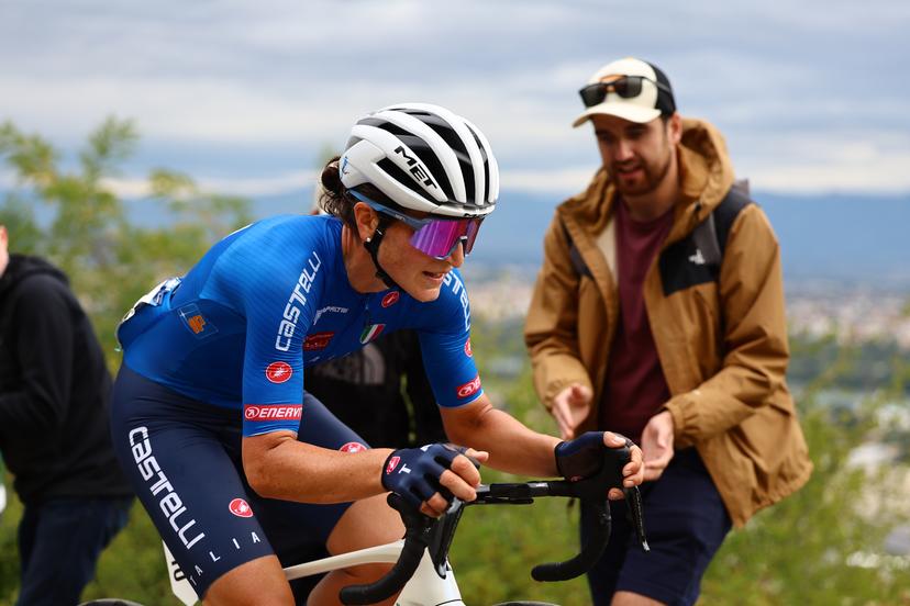 Italy Elisa Longo Borghini pictured in action during the 116,1 km road race of the Women Elite category at the UEC road European cycling championships, Saturday 04 October 2025, in Loriol-sur-Drome, France. The European cycling championships Drome-Ardeche takes place from 1 to 5 October. BELGA PHOTO DAVID PINTENS