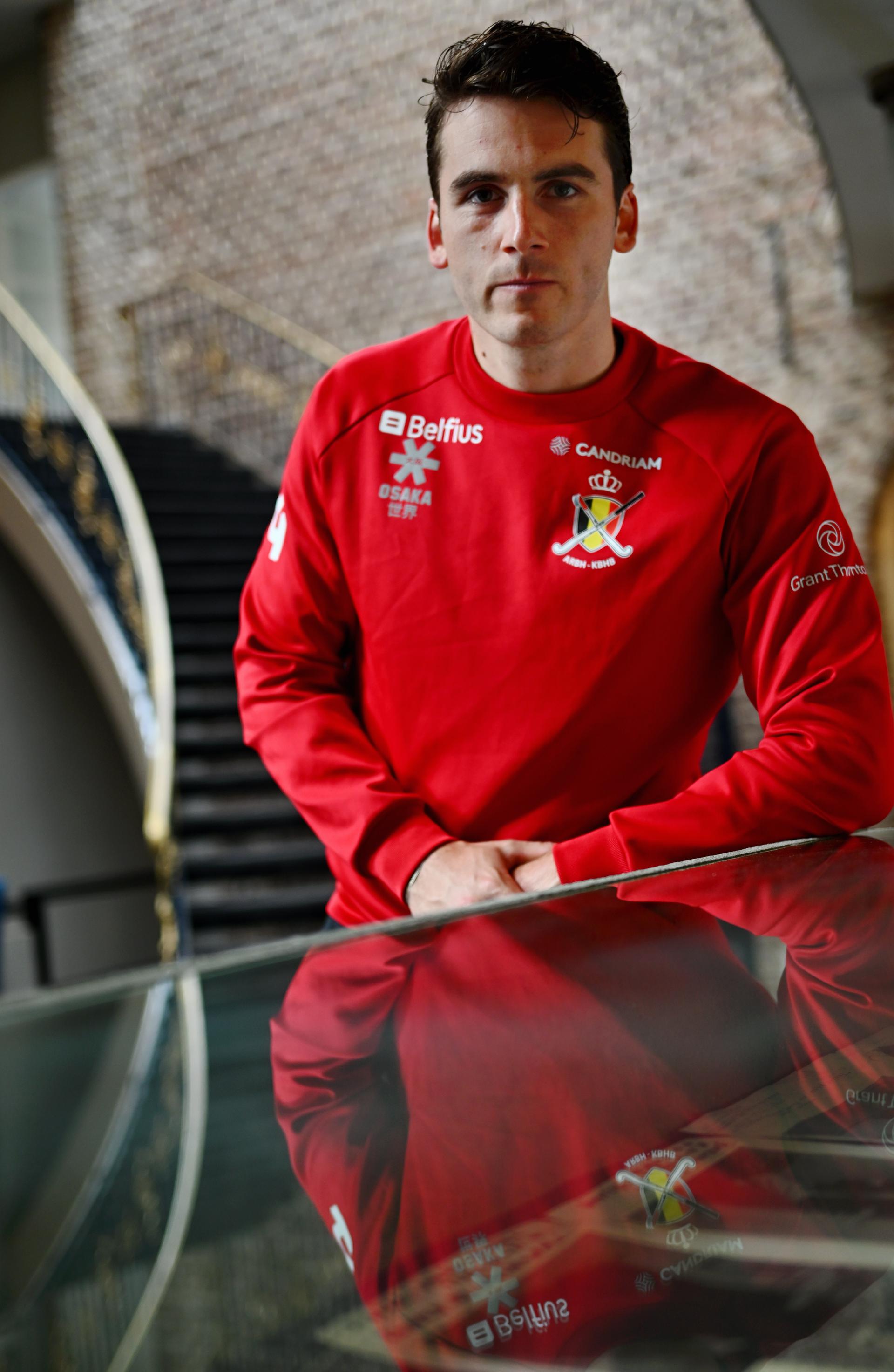 Belgium's goalkeeper Loic Van Doren poses for the photographer during a press conference ahead of the European Hockey Championships 2025 in Monchengladbach, Germany, Friday 08 August 2025. BELGA PHOTO ERIC LALMAND