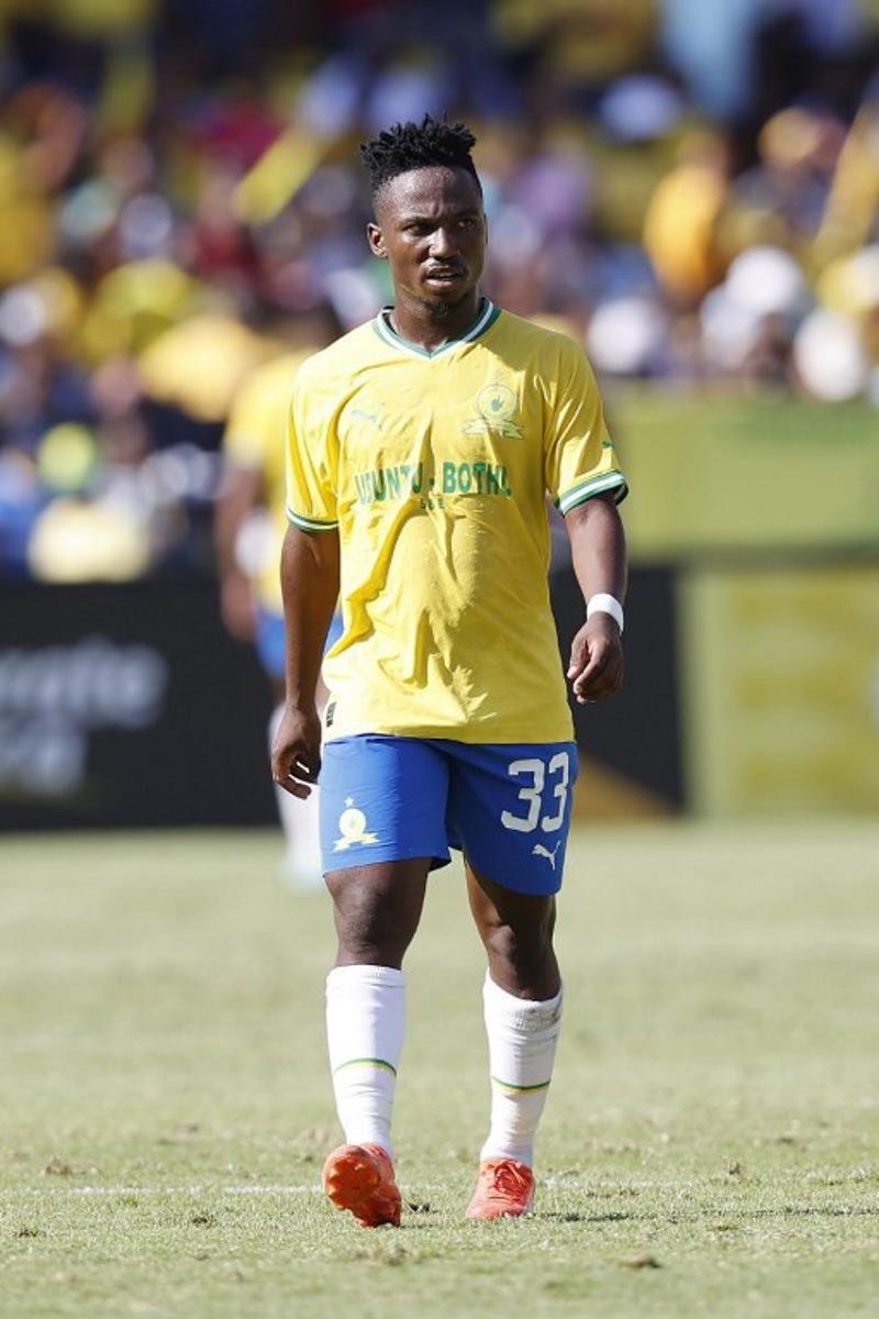 Sundowns' midfielder Cassius Mailula reacts in the pitch during the CAF Champions League group B match between South Africa's Mamelodi Sundowns and Egypt's al-Ahly at Loftus Versfeld in Pretoria on March 11, 2023.  Phill Magakoe / AFP