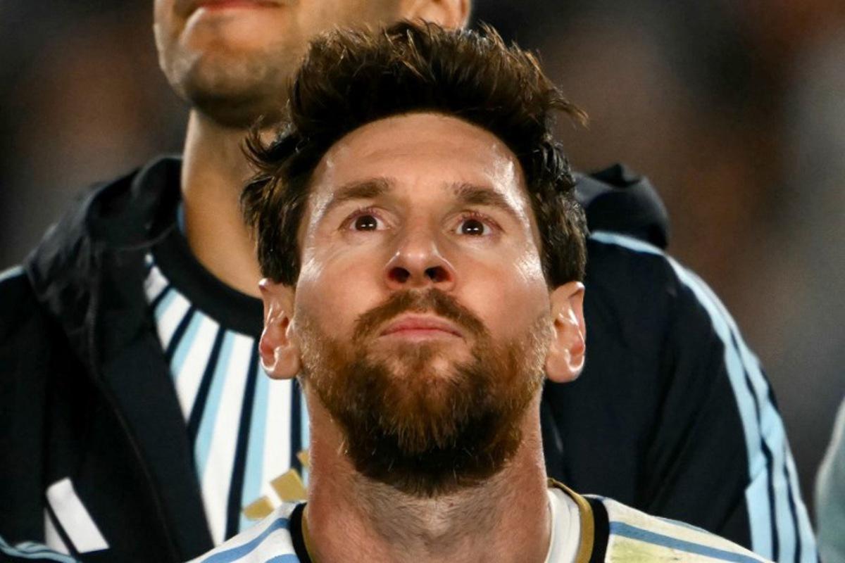 Argentina's forward #10 Lionel Messi cries after the international friendly football match between Argentina and Benin at the Mas Monumental stadium in Buenos Aires on October 6, 2026.  Luis ROBAYO / AFP