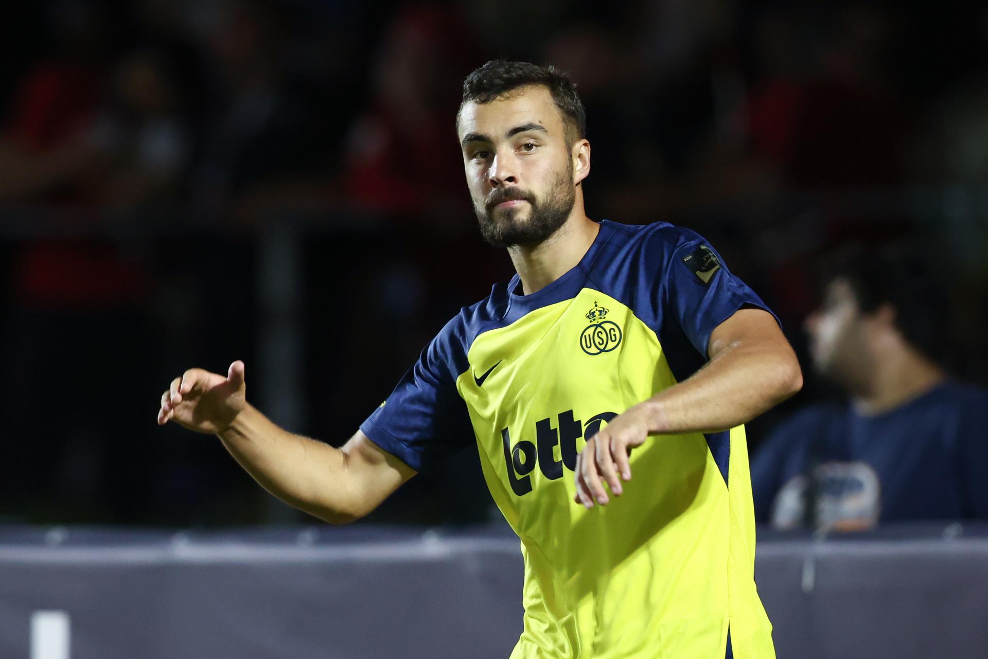 Union's Charles Vanhoutte reacts during a soccer match between Royale Union Saint-Gilloise and Standard de Liege, Saturday 16 August 2025 in Brussels, on day 4 of the 2025-2026 'Jupiler Pro League' first division of the Belgian championship. BELGA PHOTO BRUNO FAHY